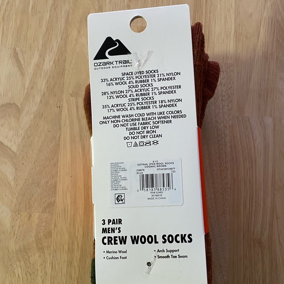 Ozark Trail Men's Merino Wool Blend Socks, 3-Pack - Picture 2 of 2